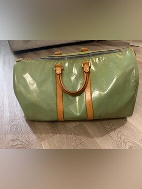 Louis Vuitton Green Patent Vernis Travel Satchel with Natural Vachetta Handles
